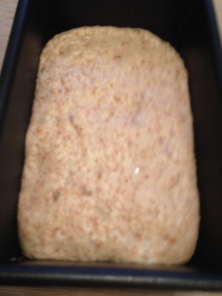 Dough risen in loaf tin to nearly double in size